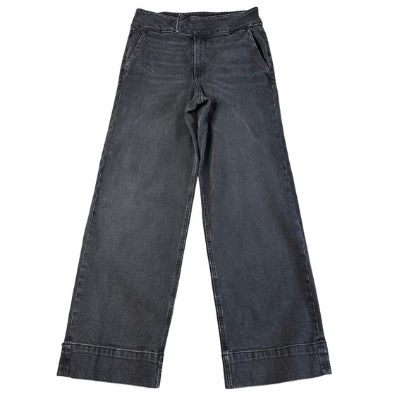 Express Jeans WMNS Sz 10S Washed Black Denim High-Rise Wide Leg Slash Pockets - Picture 1 of 5